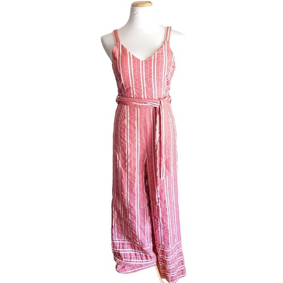 Anthropologie ett:twa Red Stripe Robin Romper Womens Size XSmall  Cropped Belt - Picture 2 of 14